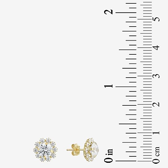 Cluster Flower Cubic Zirconia Stud Earrings 14K Gold