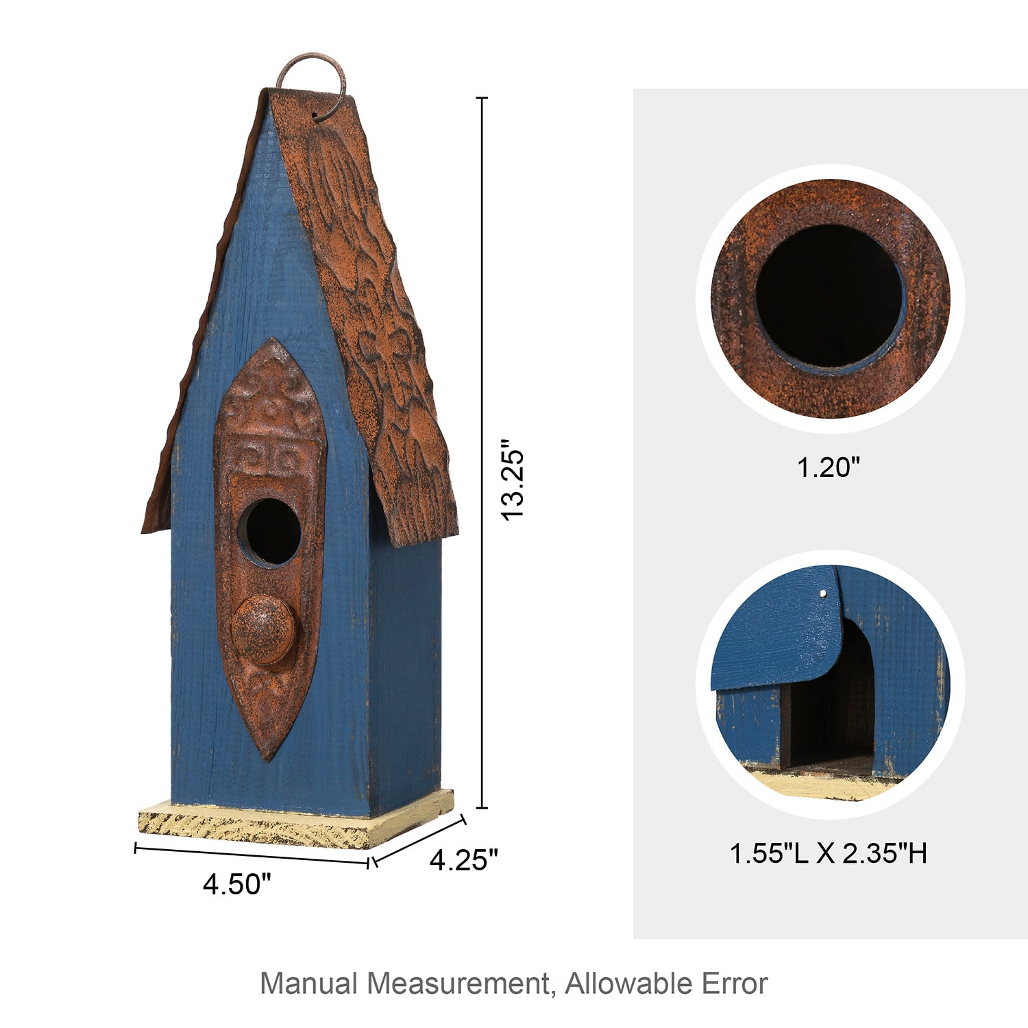 Glitzhome 13.25" Retro Blue Distressed Bird House