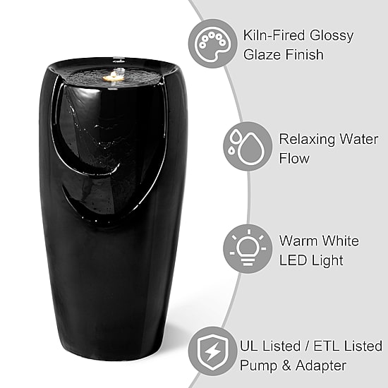 Glitzhome 29.25" Black Ceramic Pot Outdoor Fountain
