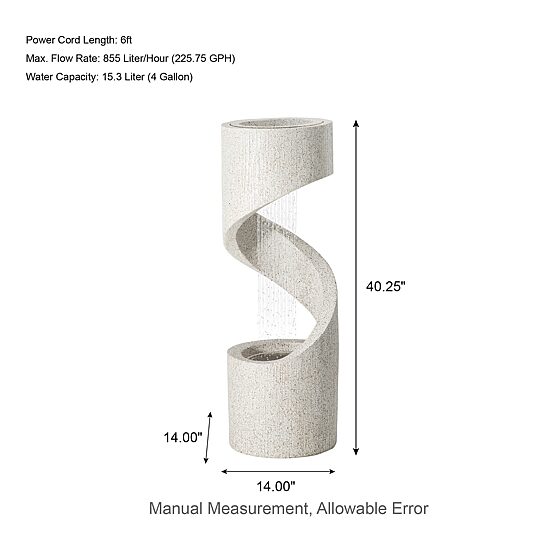 Glitzhome 40.25" Terrazzo Spiral Shaped Outdoor Fountain