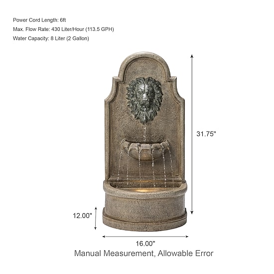 Glitzhome 31.75" 3-Tier Lion Head Resin Outdoor Fountain