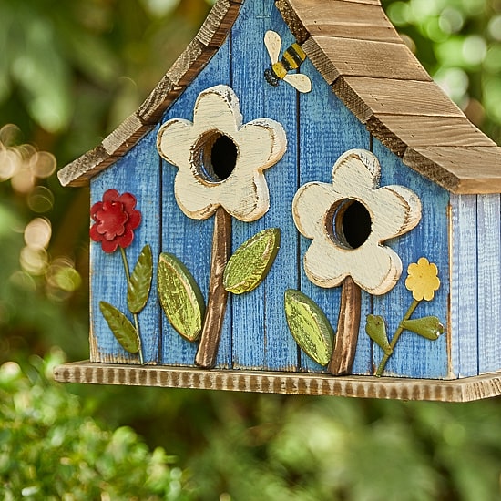 Glitzhome 10.5" Distressed Solid Wood Wide Bird House