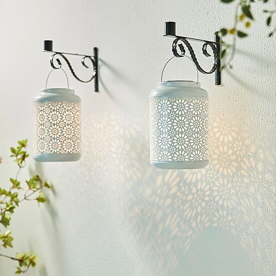 Glitzhome 8.75" White Metal Solar Hanging Decorative Lantern