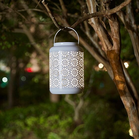 Glitzhome 8.75" White Metal Solar Hanging Decorative Lantern