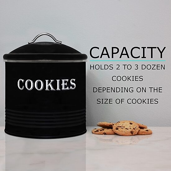 Blue Donuts Tin Black Cookie Jar Canister