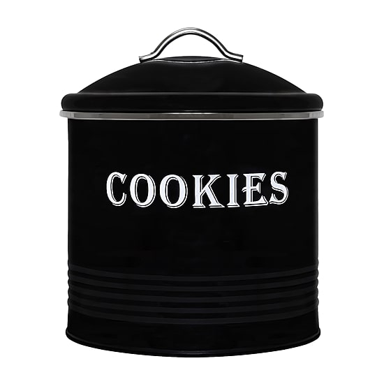 Blue Donuts Tin Black Cookie Jar Canister
