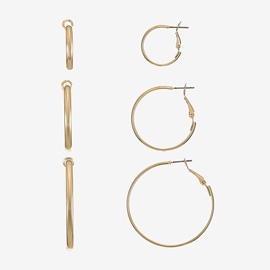 Liz Claiborne Hoop Womens Surgical Steel Hypoallergenic 3 Pair Earring Set