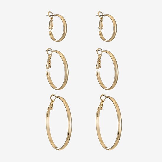 Liz Claiborne Hoop Womens Surgical Steel Hypoallergenic 3 Pair Earring Set