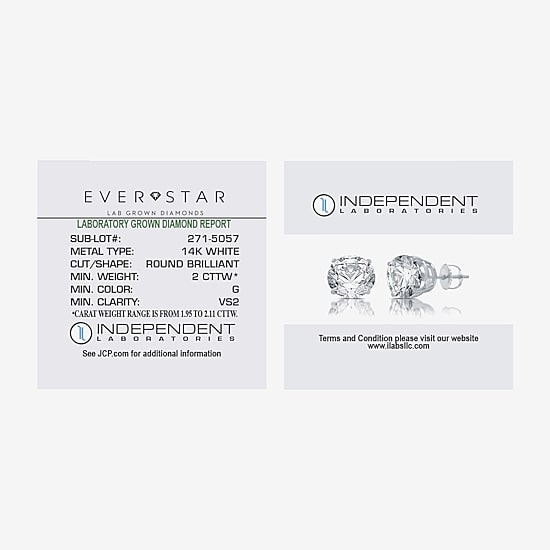 Ever Star (G / VS2) 2 CT. T.W. Lab Grown White Diamond 14K Gold 6.3mm Round Stud Earrings