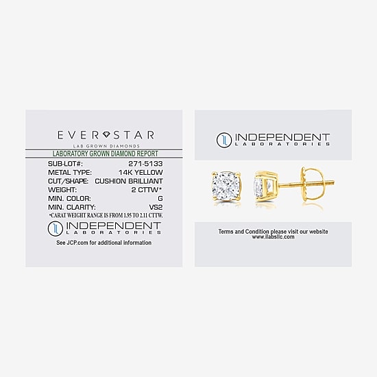 Ever Star (G / Vs2) 2 CT. T.W. Lab Grown White Diamond 14K Gold 14K White Gold Round Cushion Stud Earrings