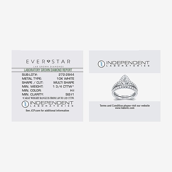 (H-I / Si2-I1) Womens 1 3/4 CT. T.W. Lab Grown White Diamond 10K Gold Pear Side Stone Halo Bridal Set