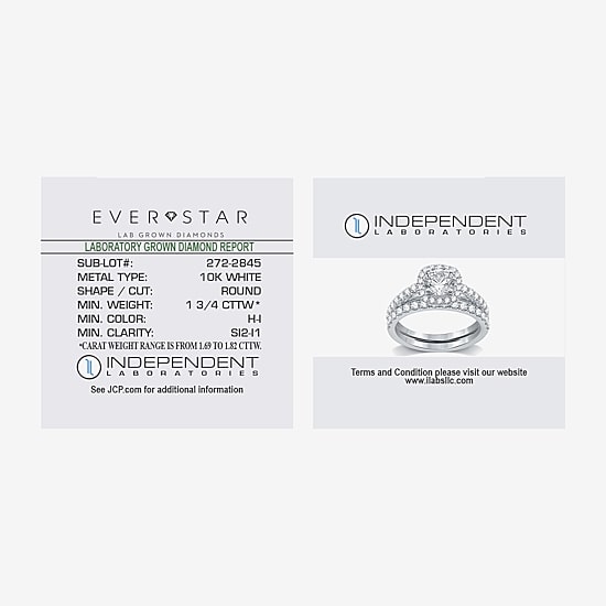 (H-I / Si2-I1) Womens 1 3/4 CT. T.W. Lab Grown White Diamond 10K Gold Cushion Side Stone Halo Bridal Set