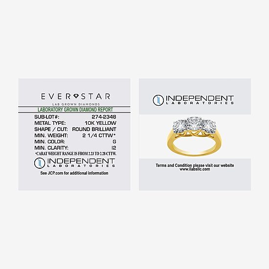 (G / SI1-SI2) Womens 2 1/4 CT. T.W. Lab Grown White Diamond 10K Gold Round 3-Stone Engagement Ring