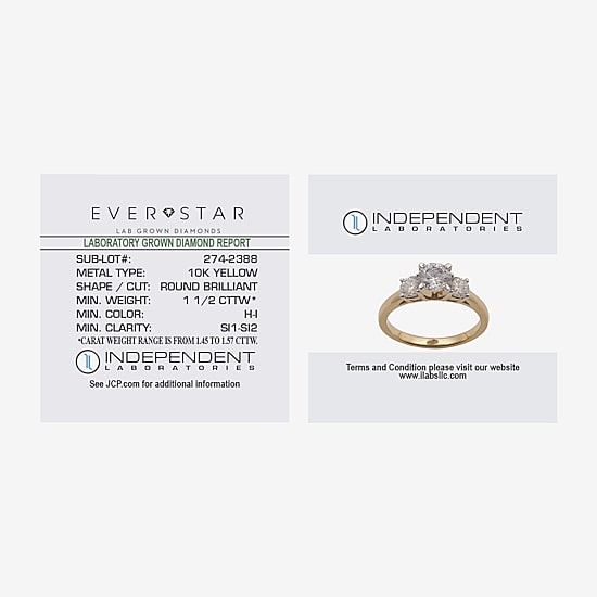 Love Lives Forever (H-I / Si1-Si2) Womens 1 1/2 CT. T.W. Lab Grown White Diamond 10K Gold Round 3-Stone Engagement Ring