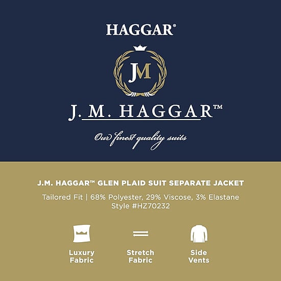 Haggar JMH Tailored Glen Plaid Mens Stretch Fabric Modern Fit Suit Jacket