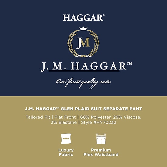 Haggar JMH Tailored Glen Plaid Mens Stretch Fabric Modern Fit Plaid Flat Front Suit Pant
