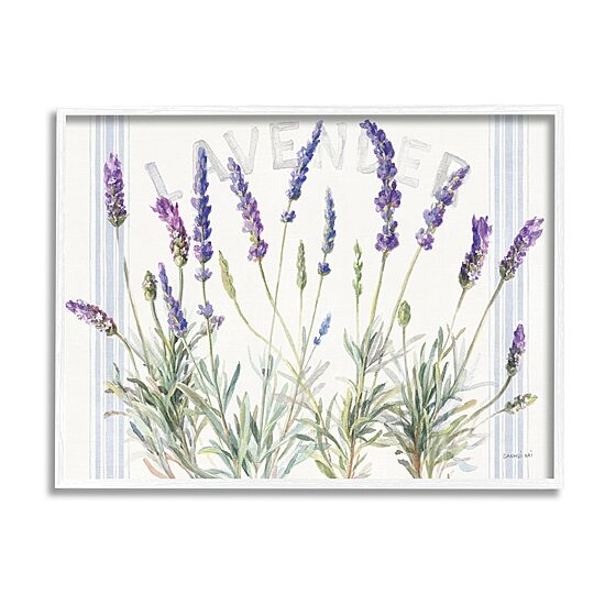 Stupell Industries Lavender Floral Bistro Stripes Framed Print