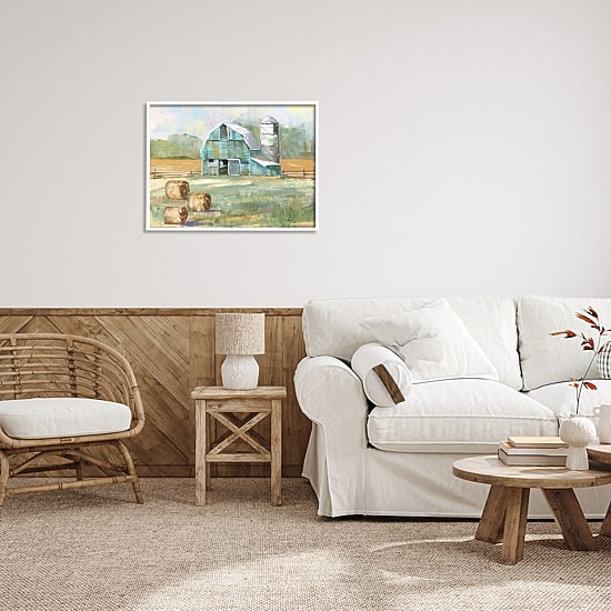 Stupell Industries Contemporary Blue Farm Barn Framed Print