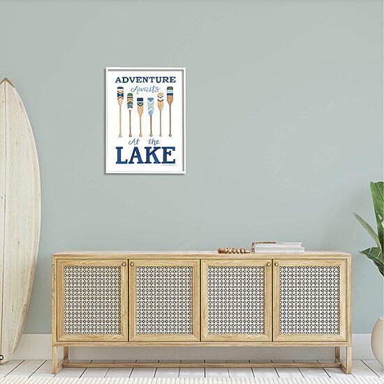 Stupell Industries Adventure Awaits At Lake Oars Phrase Framed Print