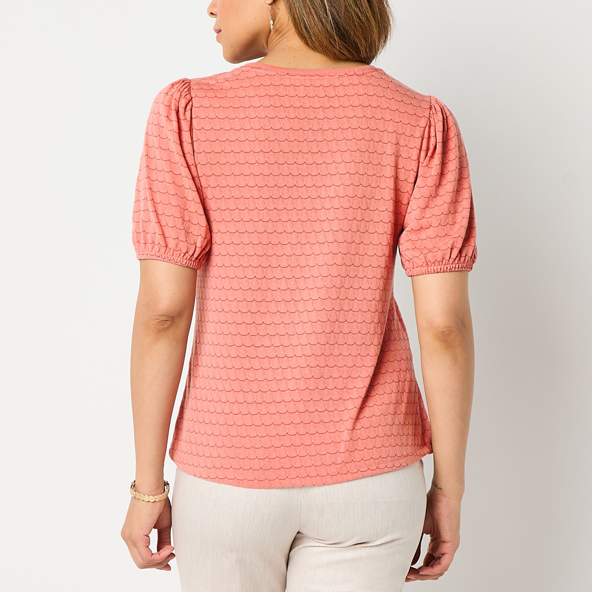 Liz Claiborne Womens Crew Neck Short Sleeve Blouse