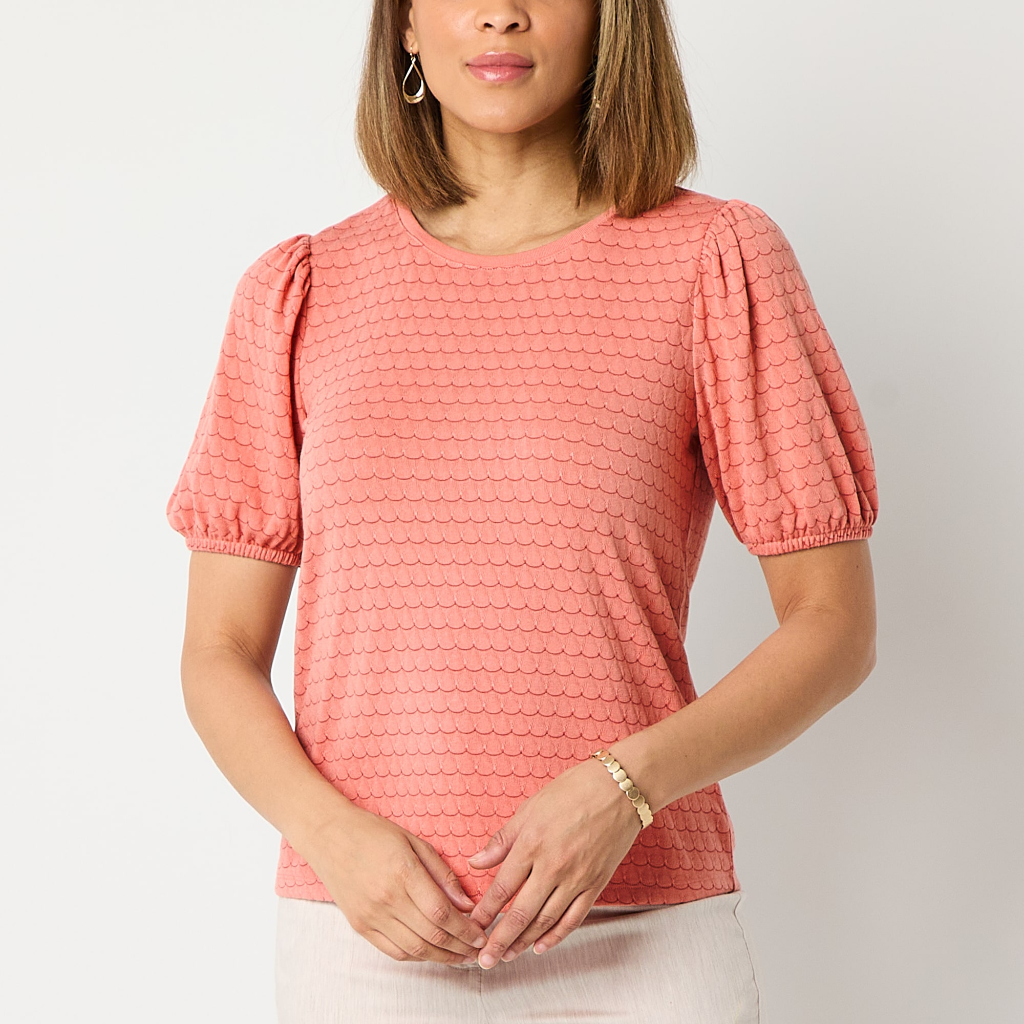 Liz Claiborne Womens Crew Neck Short Sleeve Blouse