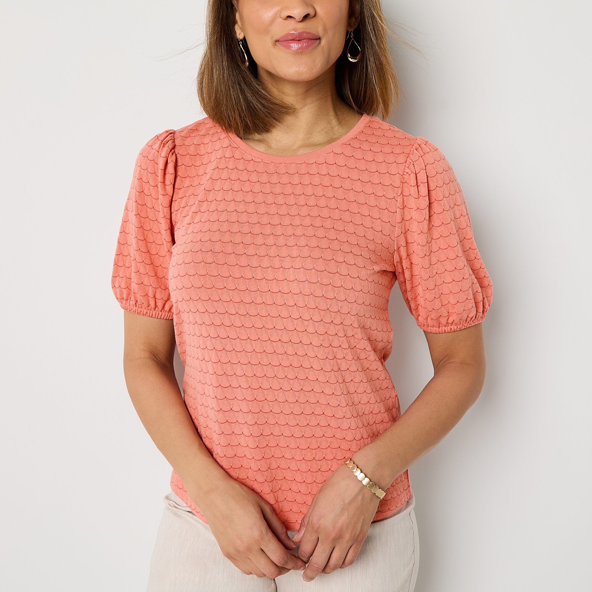 Liz Claiborne Womens Crew Neck Short Sleeve Blouse