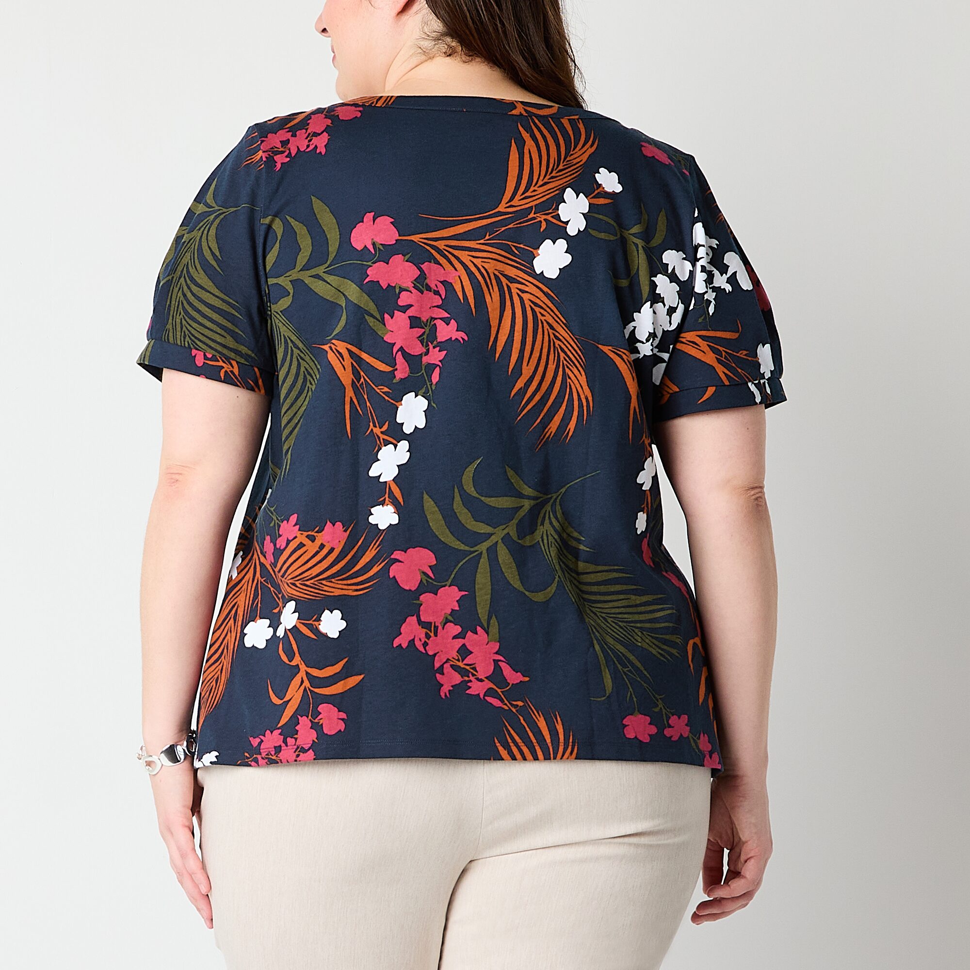 Liz Claiborne Womens Plus Boat Neck Short Sleeve Blouse