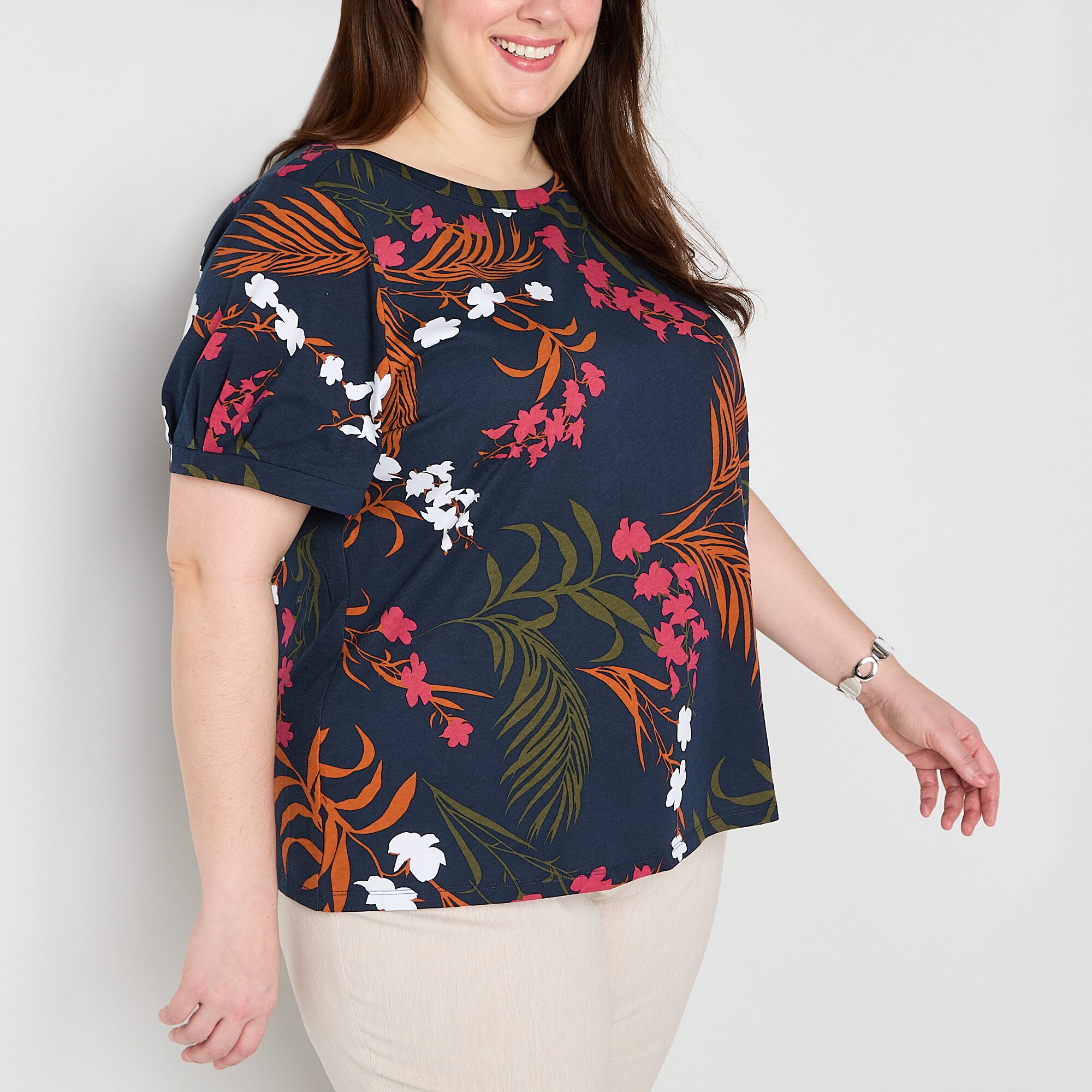 Liz Claiborne Womens Plus Boat Neck Short Sleeve Blouse