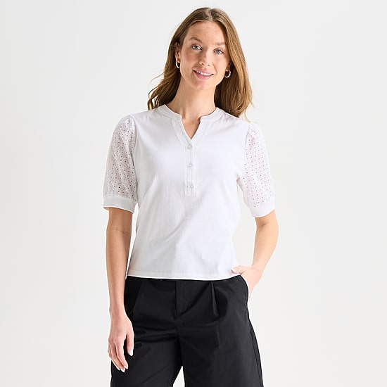 Liz Claiborne Womens Tall Split Crew Neck Elbow Sleeve Blouse