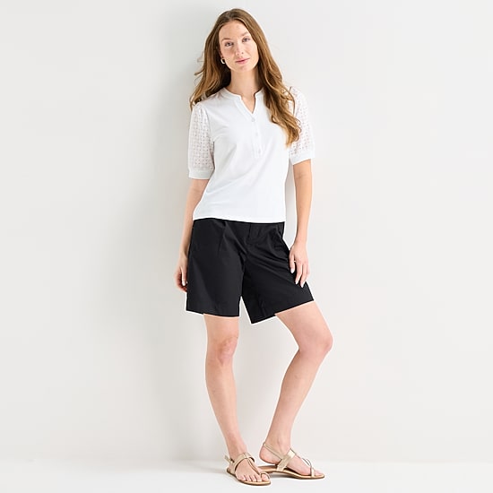 Liz Claiborne Womens Tall Split Crew Neck Elbow Sleeve Blouse