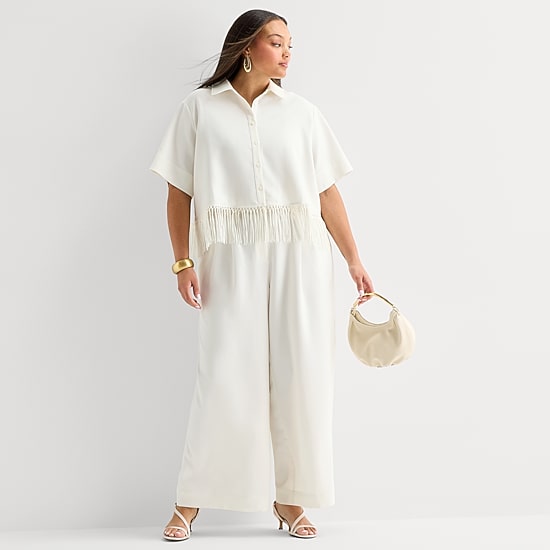 Worthington Womens Plus Wide Leg High Rise Pleated Pant