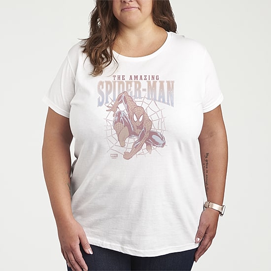 Amazing Spiderman Webs Tonal Washed Womens Plus Crew Neck Short Sleeve Spiderman T-Shirt