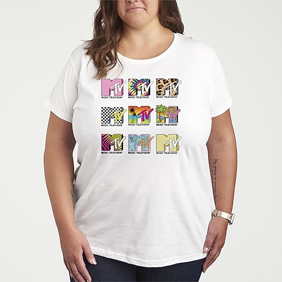 Womens Plus Crew Neck Short Sleeve MTV T-Shirt