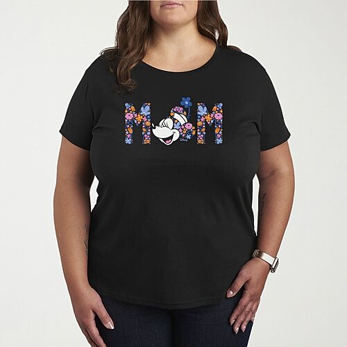 Hybrid Apparel Plus Size Disney Mom Minnie Florals Short-Sleeve Graphic T-Shirt - Black