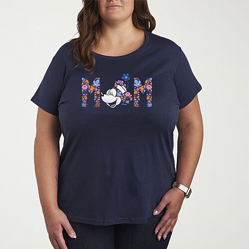Mom Florals Womens Plus Crew Neck Short Sleeve Minnie Mouse T-Shirt, 4x, Blue