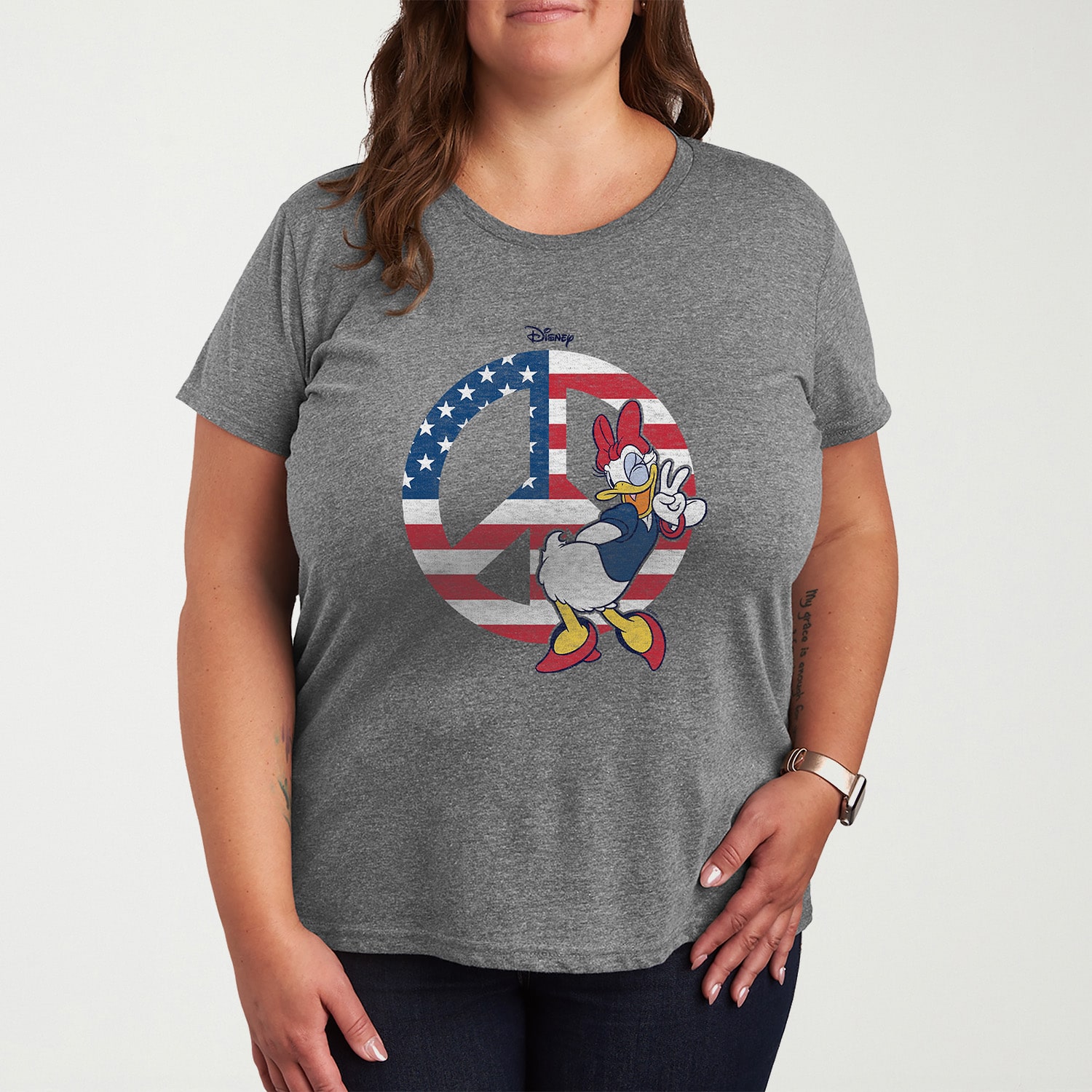Daisy Peace Womens Plus Crew Neck Short Sleeve Duck T-Shirt