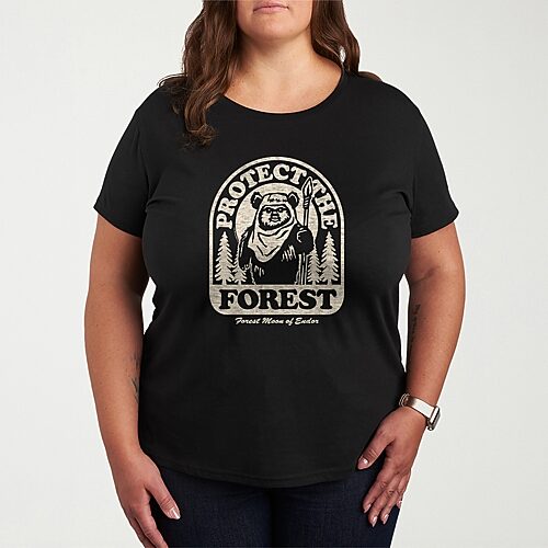 Ewok Protect The Forest Womens Plus Crew Neck Short Sleeve Star Wars T-Shirt, 4x, Black