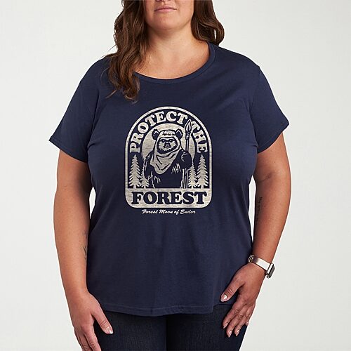 Ewok Protect The Forest Womens Plus Crew Neck Short Sleeve Star Wars T-Shirt, 4x, Blue