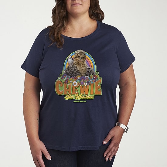 Retro Chewie Womens Plus Crew Neck Short Sleeve Star Wars T-Shirt