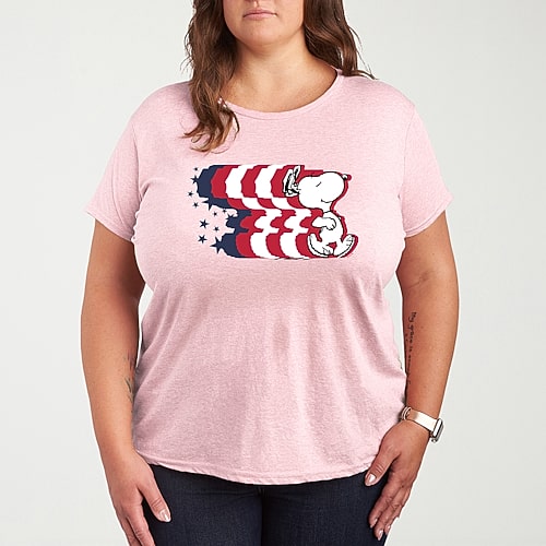 Snoppy Stripes Art Womens Plus Crew Neck Short Sleeve T-Shirt, 1x, Pink