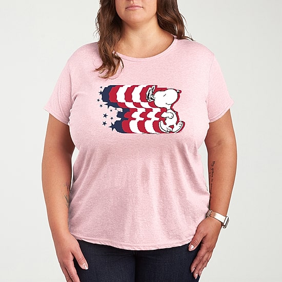 Snoppy Stripes Art Womens Plus Crew Neck Short Sleeve T-Shirt