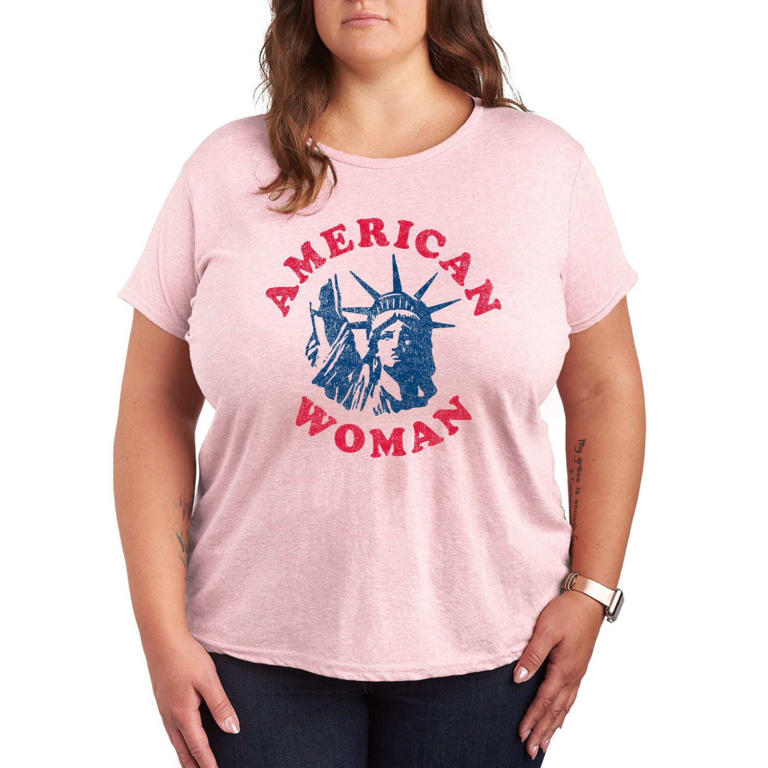 American Woman Statue Of Liberty Womens Plus Crew Neck Short Sleeve T-Shirt