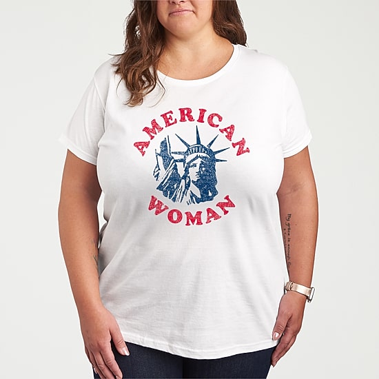 American Woman Statue Of Liberty Womens Plus Crew Neck Short Sleeve T-Shirt