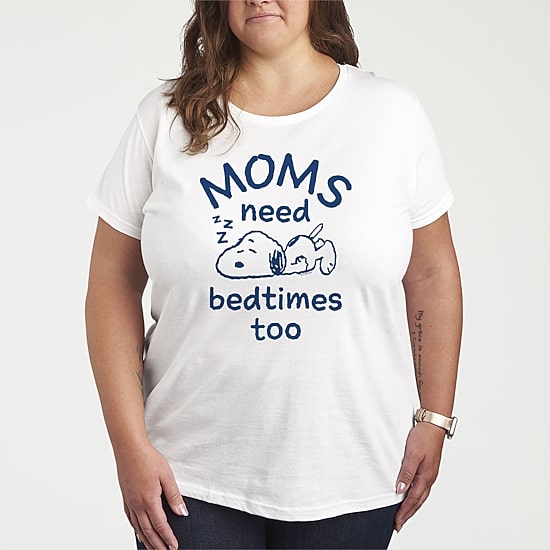 Moms Need Bedtimes Too Snoopy Womens Plus Crew Neck Short Sleeve T-Shirt