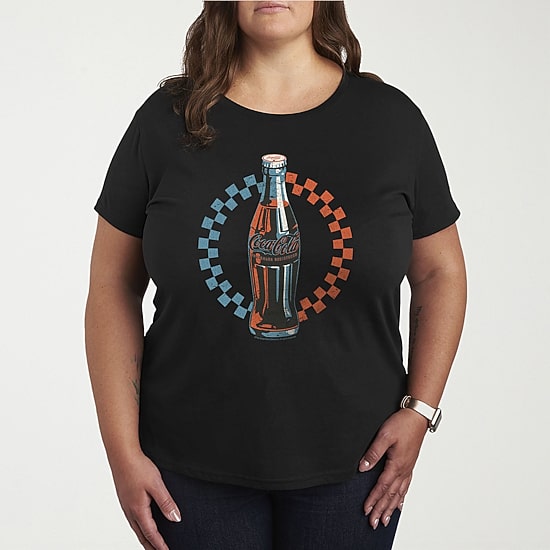 Coke Bottle Checks Womens Plus Crew Neck Short Sleeve T-Shirt