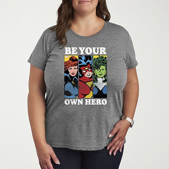 Be Your Own Hero Marvel Womens Plus Crew Neck Short Sleeve Marvel T-Shirt