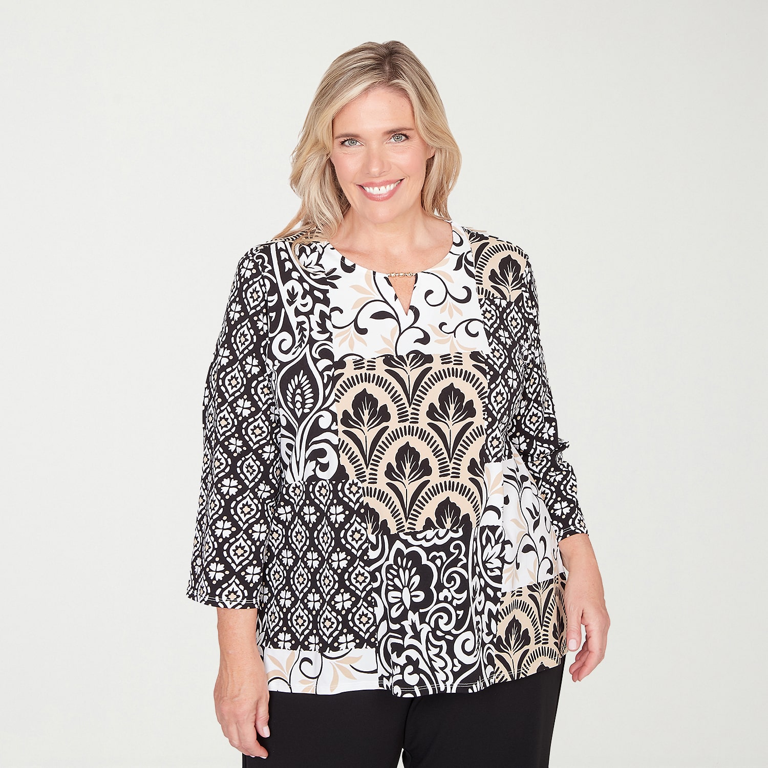 Alfred Dunner Classics Womens Plus Crew Neck 3/4 Sleeve T-Shirt