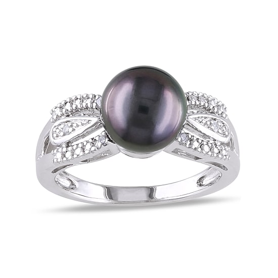 Genuine Black Tahitian Pearl & Diamond Accent Sterling Silver Ring