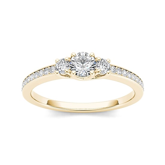 1/2 CT.T.W. Natural Diamond 14K Yellow Gold 3-Stone Engagement Ring