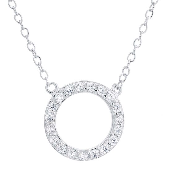 Silver Treasures Womens Cubic Zirconia Sterling Silver Round 18 Inch Pendant Necklace